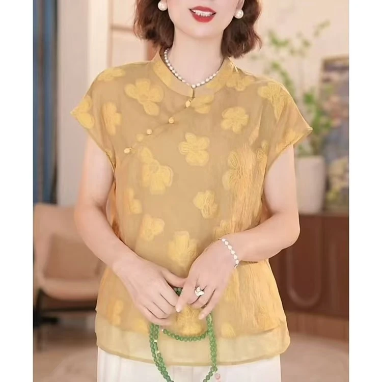 中年妈妈夏季新中式上衣服2025新款洋气中老年女装国风上衣