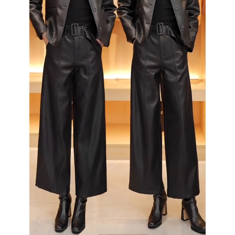 黑色皮裤女士秋冬季2025新款欧货高腰显瘦直筒2025炸街潮款裤子女