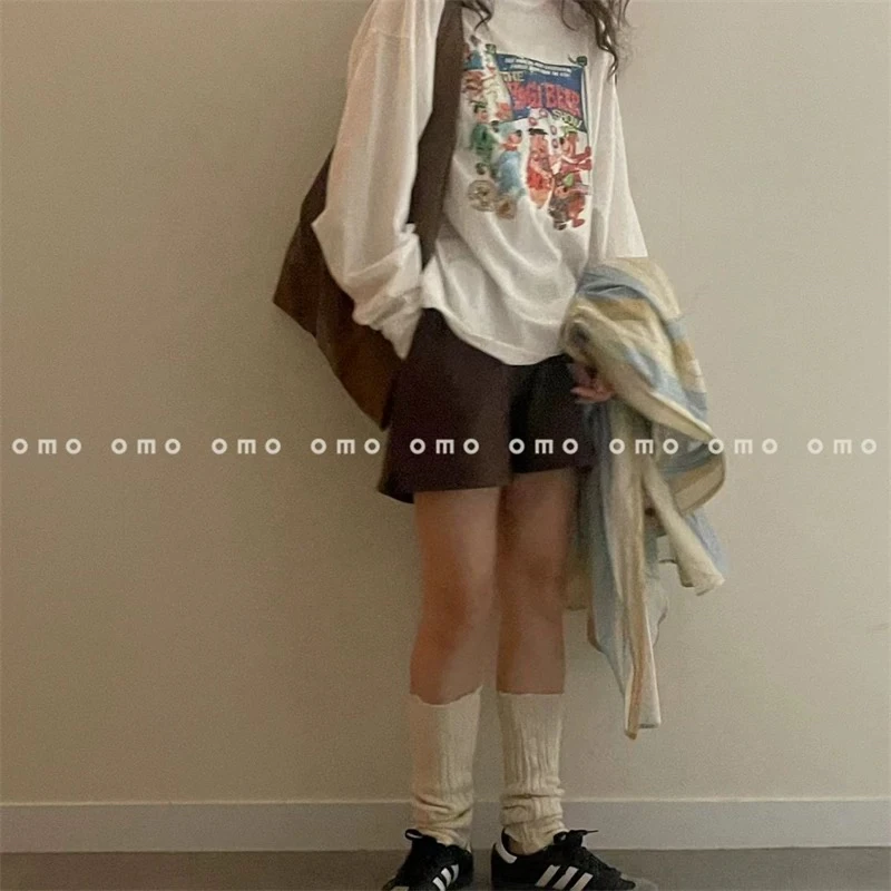 韩国代购女 25秋ins新款宽松休闲洋气卡通图案白色圆领长袖T恤