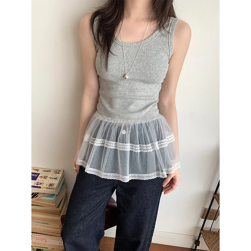 Miss sumeyY3695自制吊带背心春夏2025新款内搭无袖白色蕾丝上衣