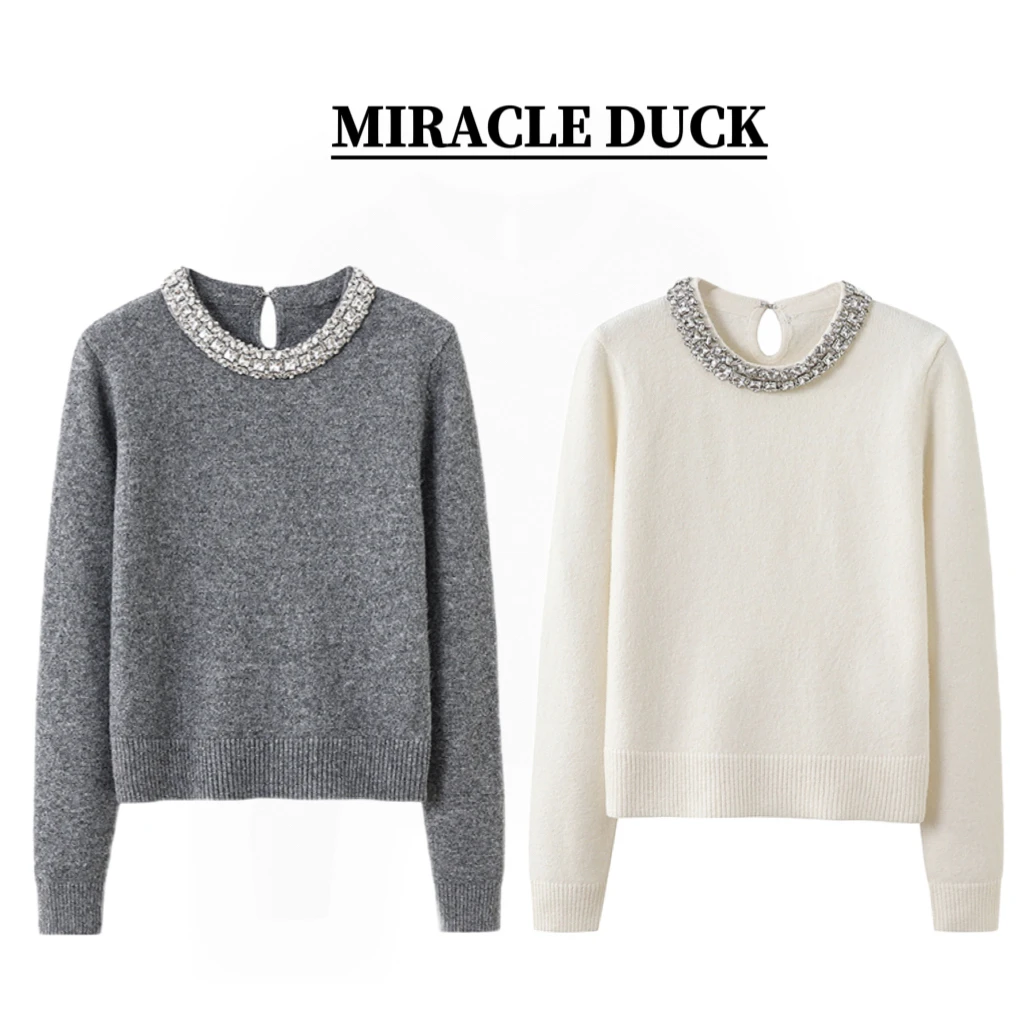 2号【朝夕月影】秋冬轻奢气质圆领重工钉珠套头长袖针织衫C1469