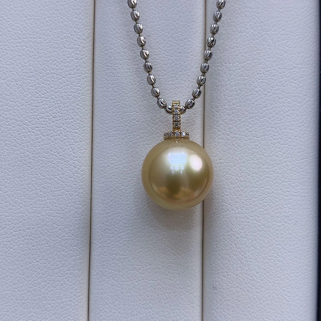 吊坠(不含链)海水珍珠18K金镶嵌13-14mm