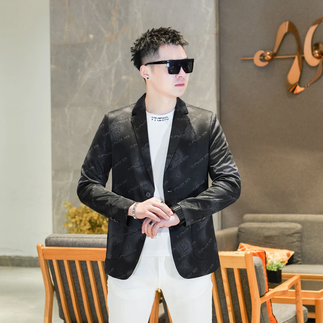AK/2025春秋新款西服高级暗纹提花轻奢休闲时尚潮流男士西服外套