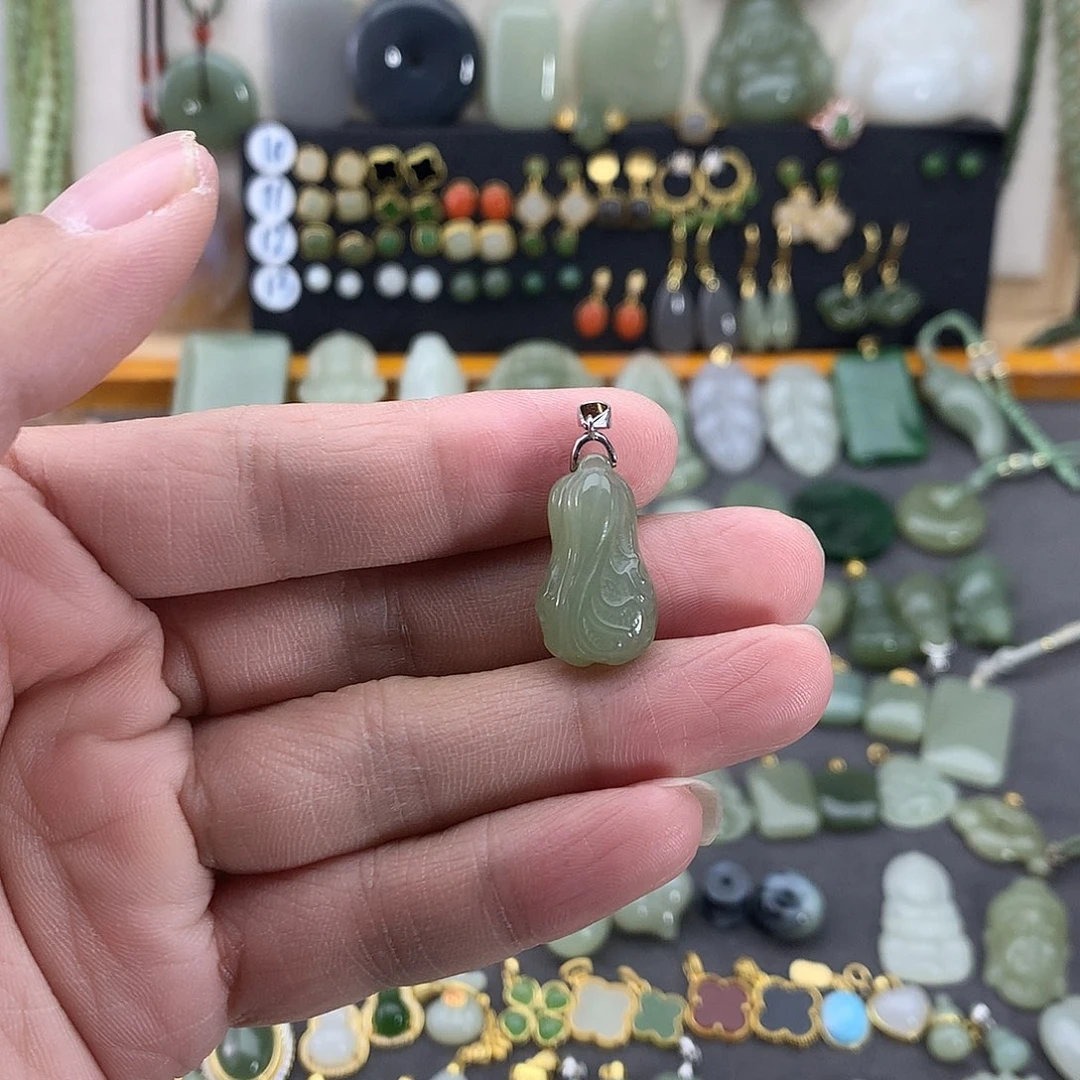 和田玉银S925镶嵌吊坠(不含链)