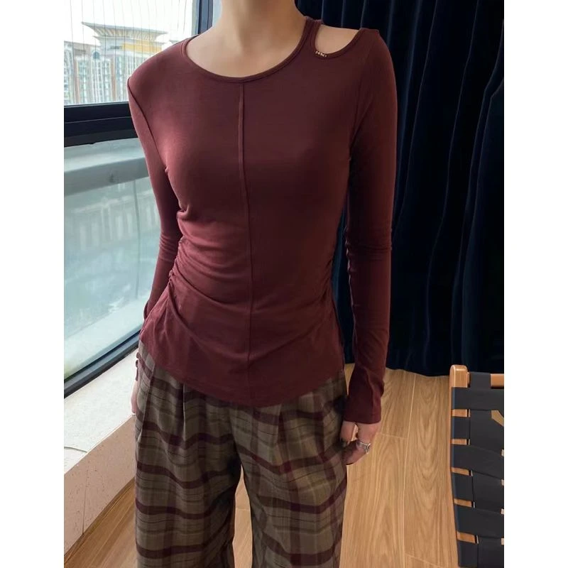 KIKI严选：32827-QC家欧洲站南油秋季新款肩部镂空长袖T恤