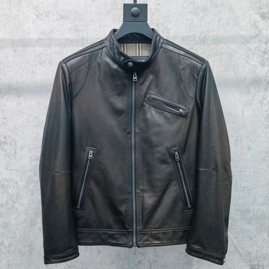 进口油蜡牛皮双色立领男春秋单装皮衣防风抗寒新款时尚潮流原生态