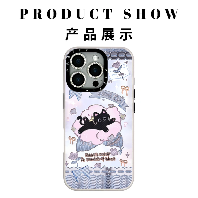 适用苹果iphone16promax 高级鎏金手机壳15/14/13小众花里的猫