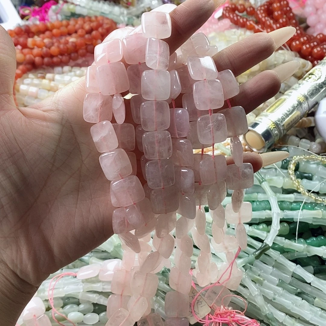 玛瑙/玉髓珠宝半成品未镶嵌一条天然粉水晶方片5.5×14mm