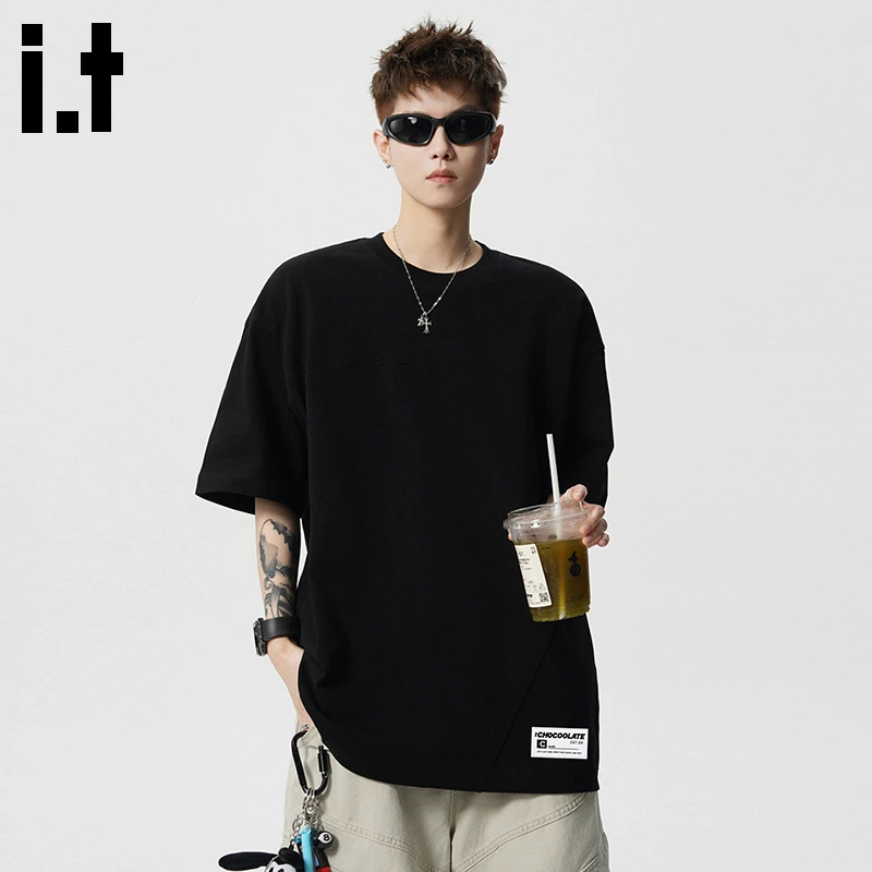 i.t:CHOCOOLATE男士纯色简约t恤2025年夏季薄款宽松圆领短袖上衣