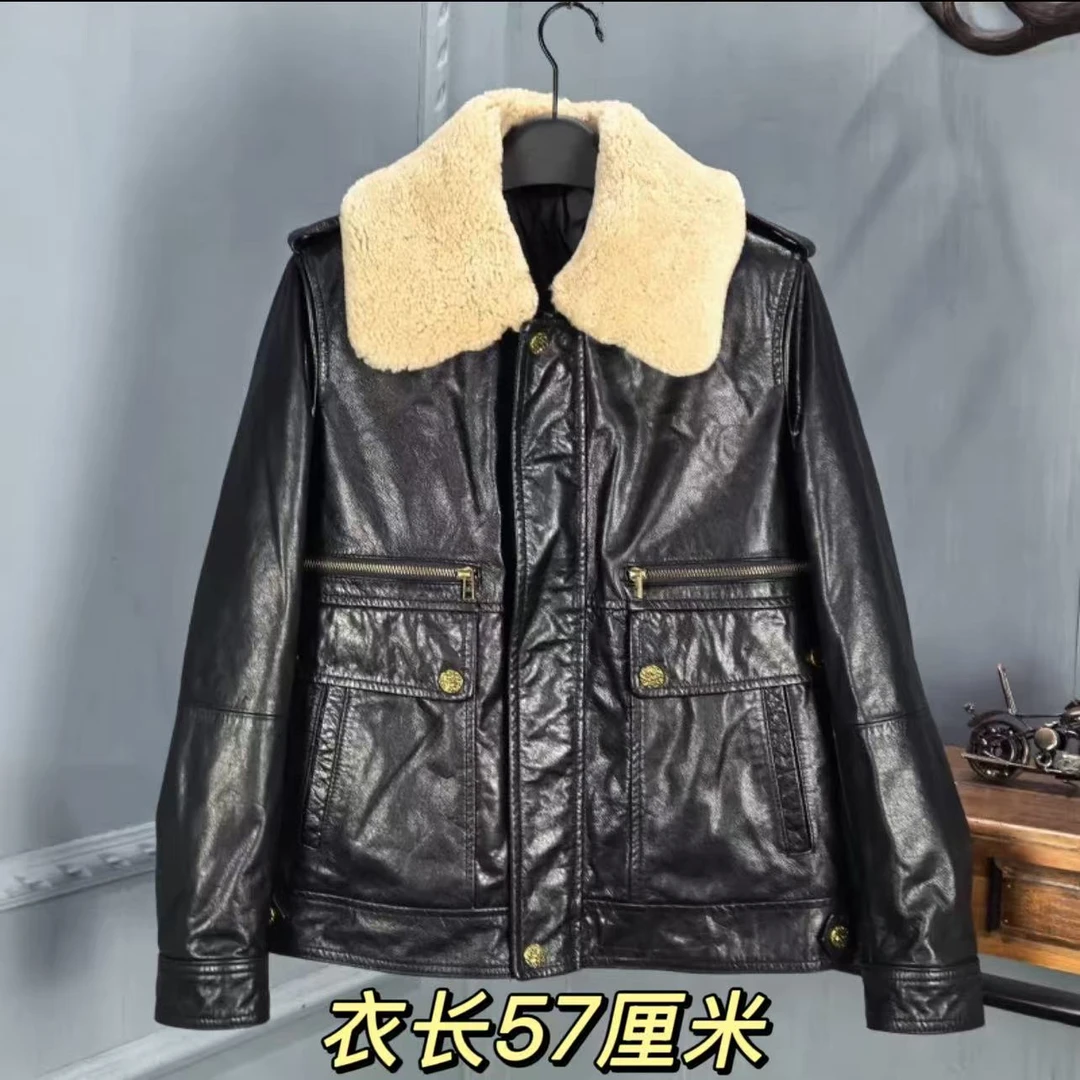 【往事】欧货新款牛皮油蜡休闲宽松皮羽绒女款翻毛领
