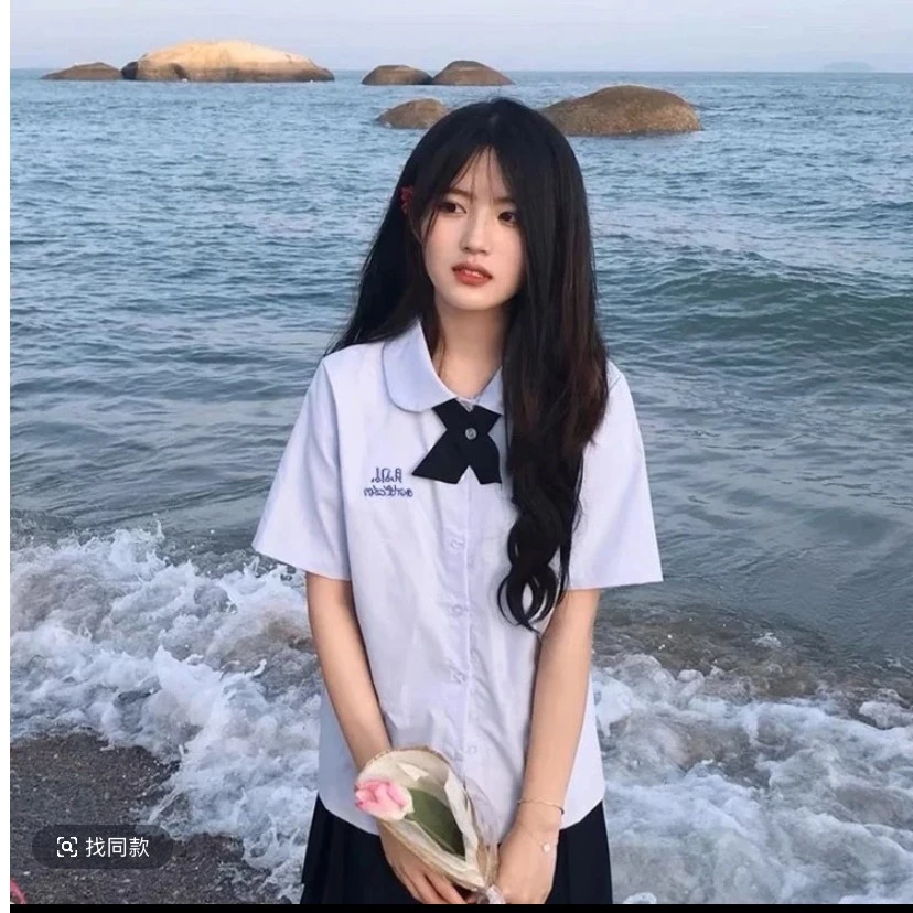 泰国泰式校服短袖衬衫女jk制服学院风高中学生运动会毕业班服套装