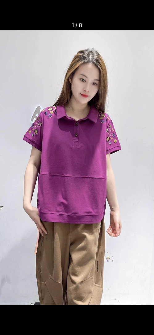 大码遮肉刺绣纯棉体恤