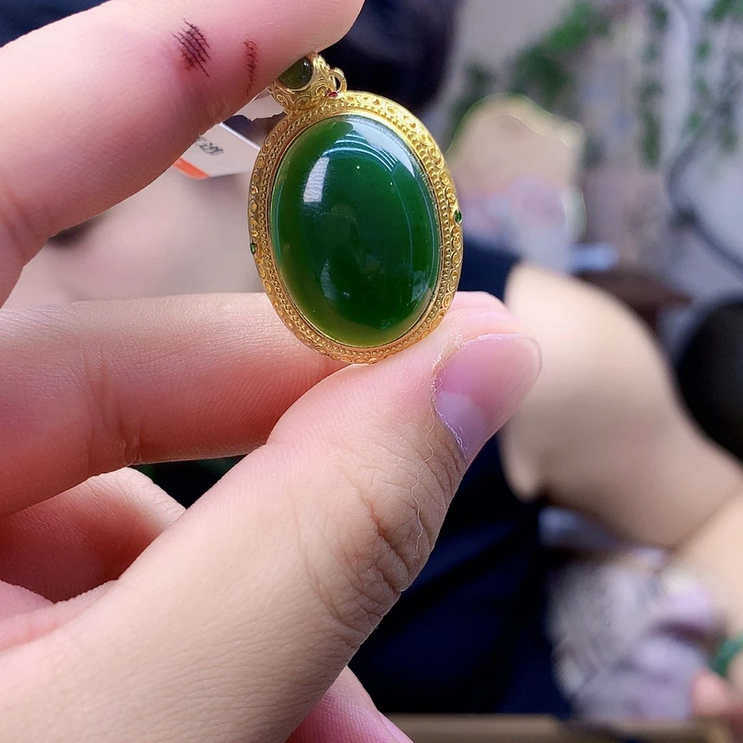 和田玉（碧玉）银S925镶嵌吊坠(不含链)吊坠