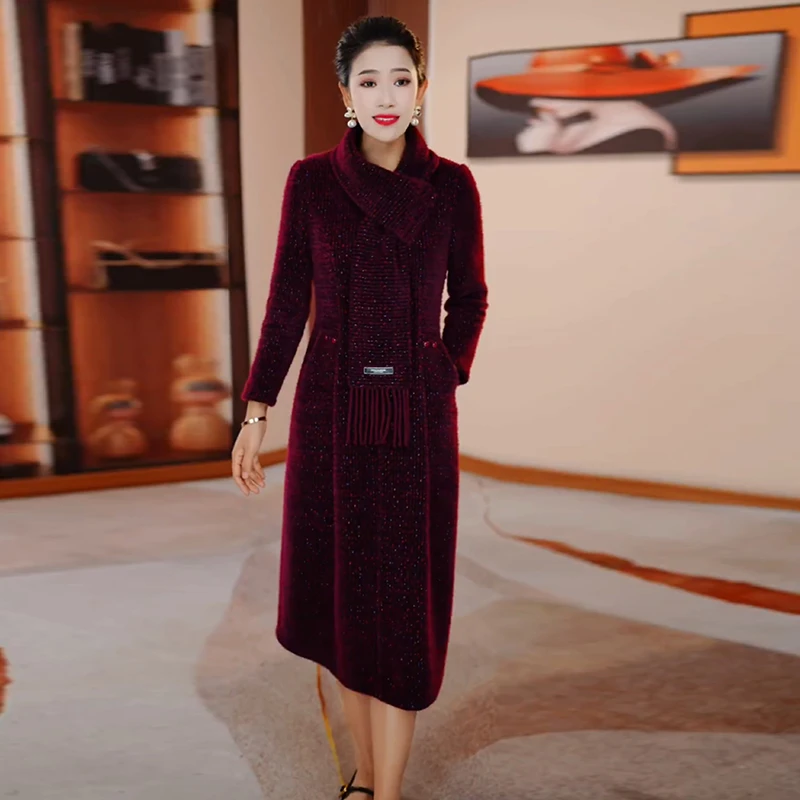 2025秋冬中老年国风连衣裙女中长款翻领收腰显瘦妈妈装轻奢高级感