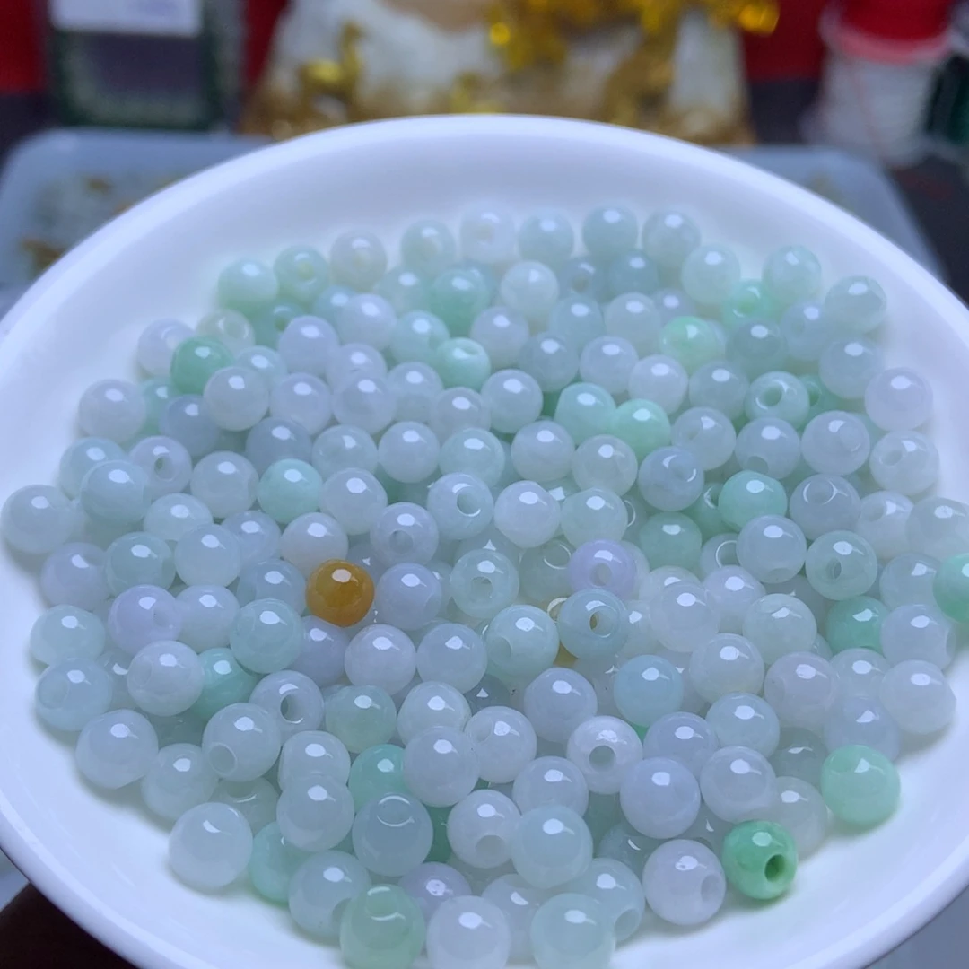 未镶嵌手链翡翠卡6绿白大孔珠100个