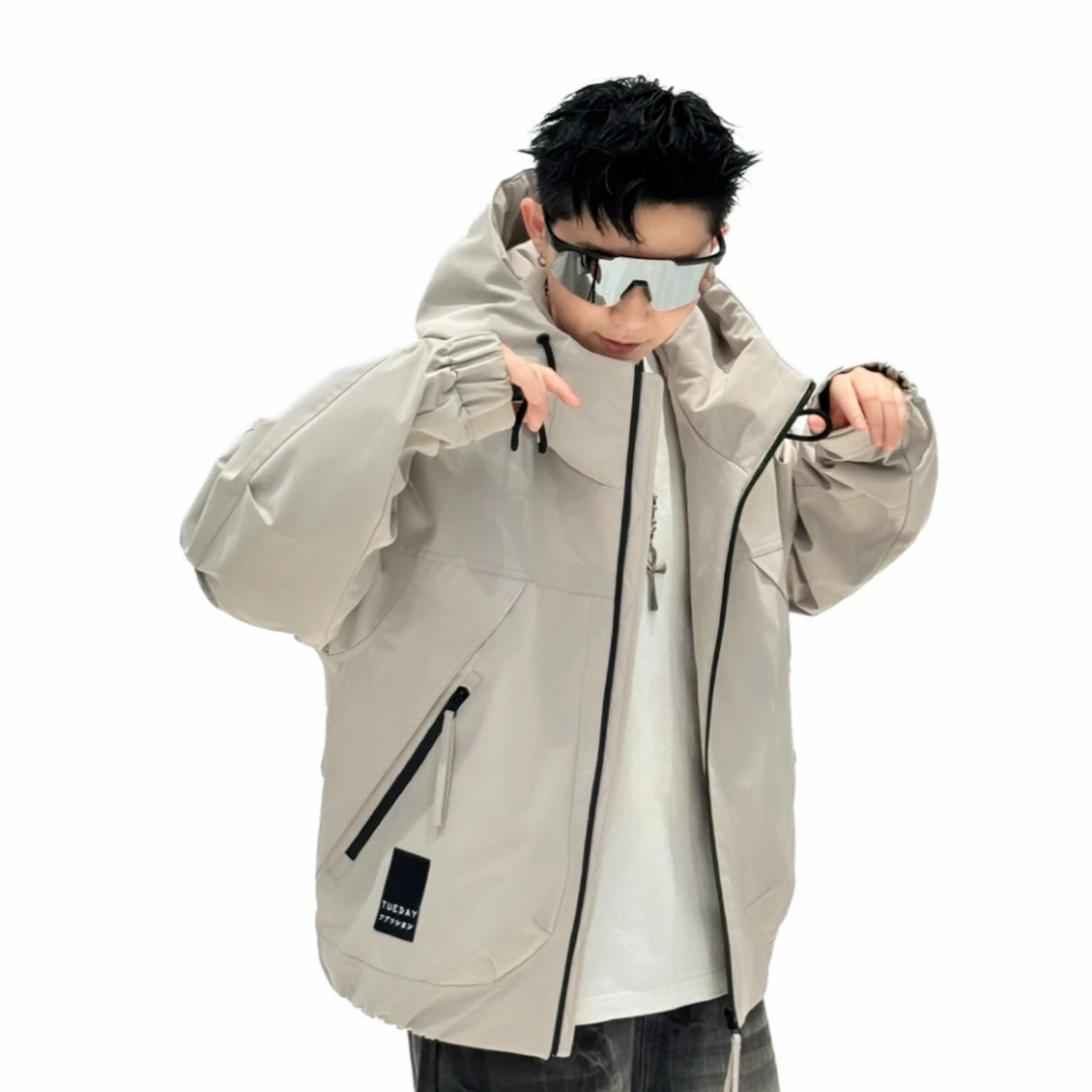 2025秋冬新款美式休闲连帽夹克男款潮流拼接冬款百搭痞帅保暖外套