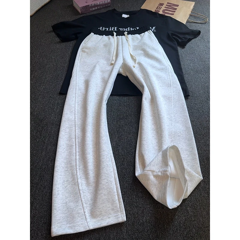 白花灰色斜切弯刀裤子男款潮牌美式复古运动卫裤宽松直筒休闲长裤