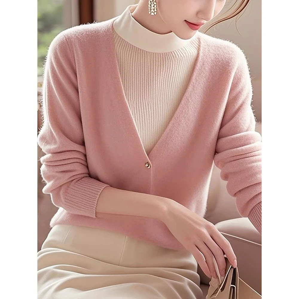 2024新款欧货慵懒风设计感宽松韩系纯色V领毛衣女款小衫