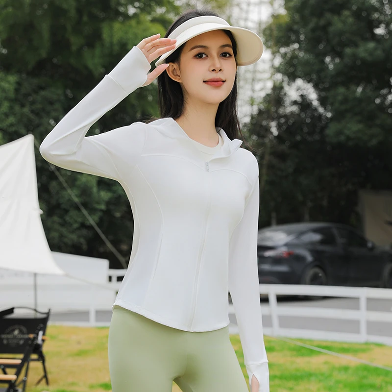 锦纶防晒衣女UPF50+夏连帽轻薄透气修身运动外套防紫外线长袖上衣