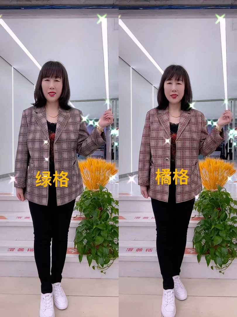 春秋中老年妈妈装格子西装外套时尚修身显瘦短款小西服