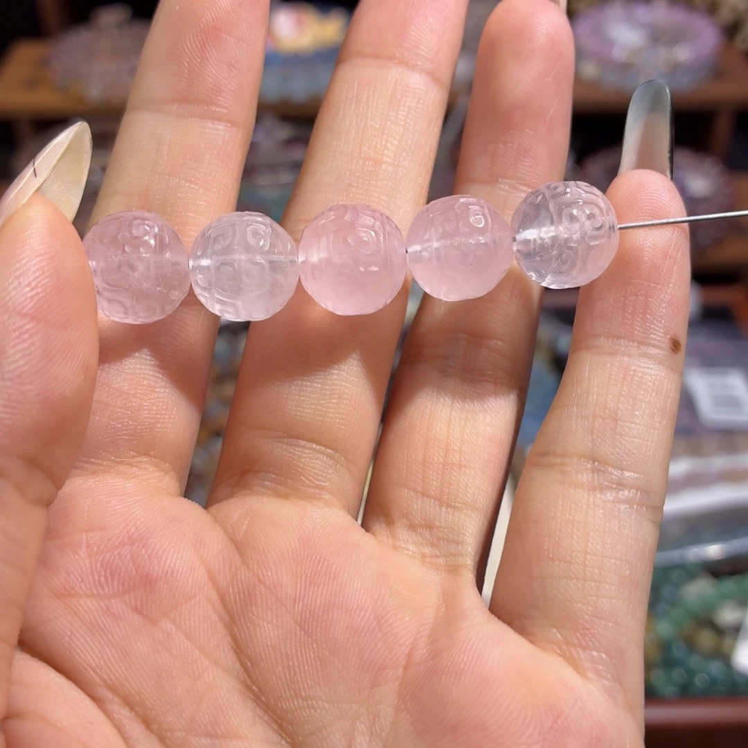 未镶嵌手串水晶粉水晶回纹单珠