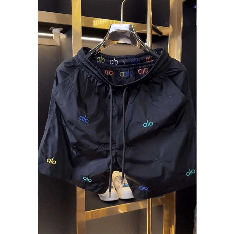 欧洲站轻奢高定男装休闲裤子2025夏季新款大牌字母刺绣百搭黑短裤