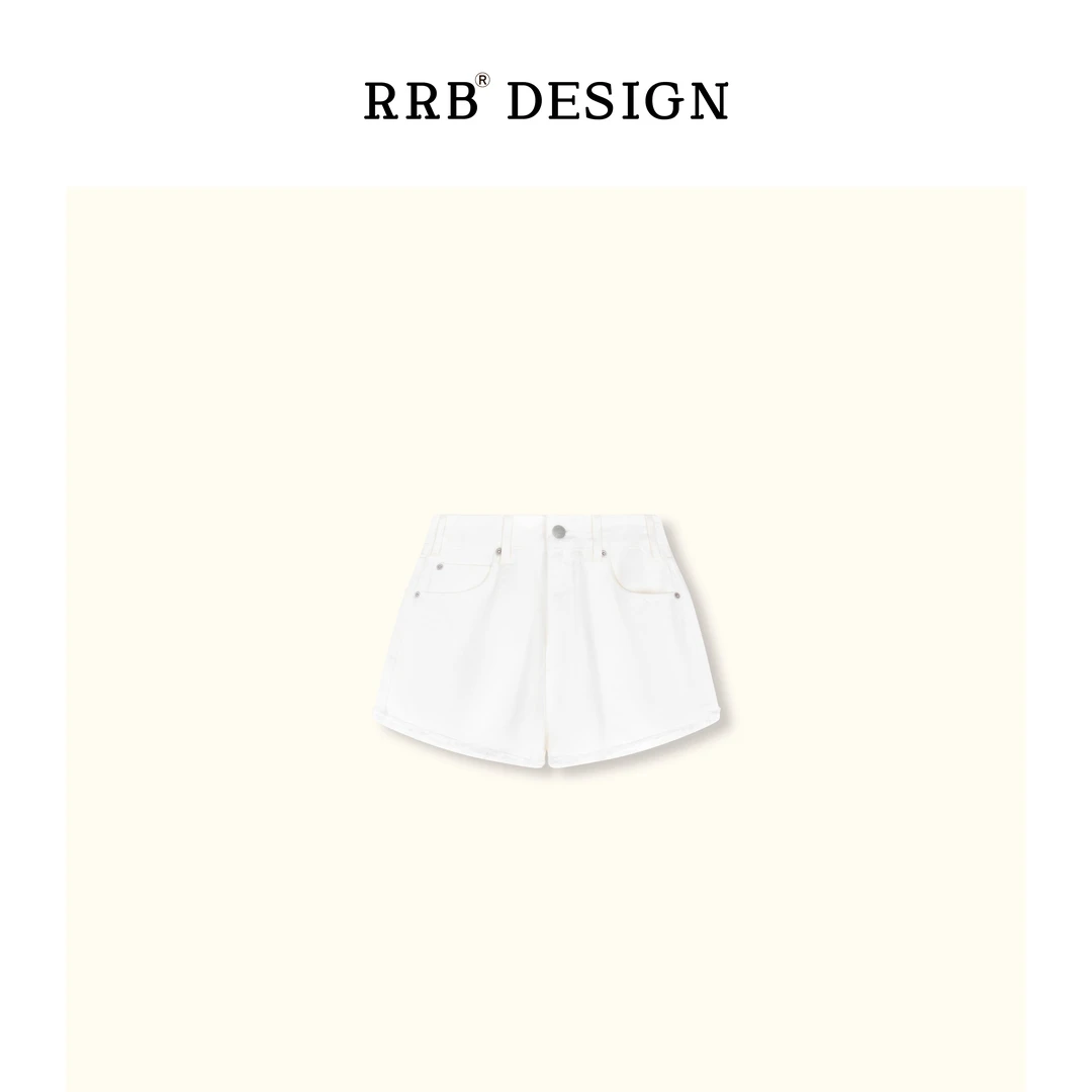 RRB Design「自在表达」经典百搭毛边工艺纯色高腰白色短裤