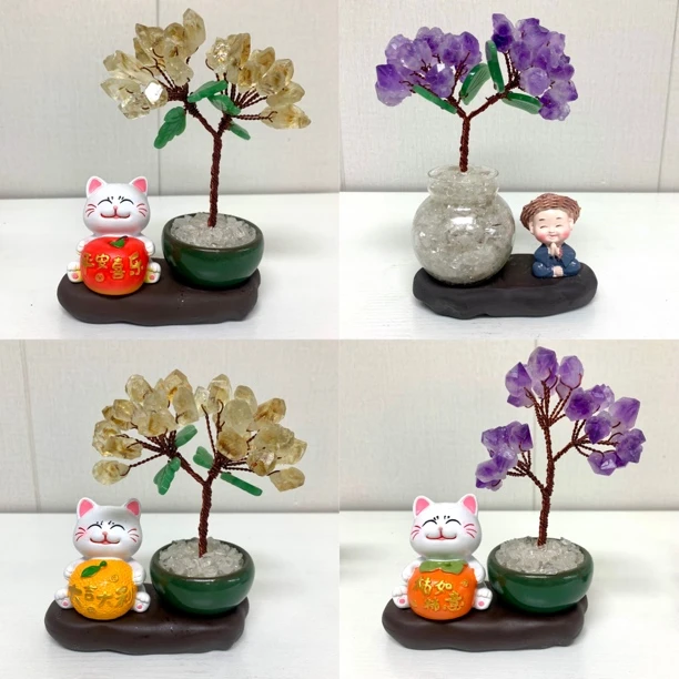 【晶之运】招财猫水晶发财树摆件家居办公室玄关装饰乔迁礼物