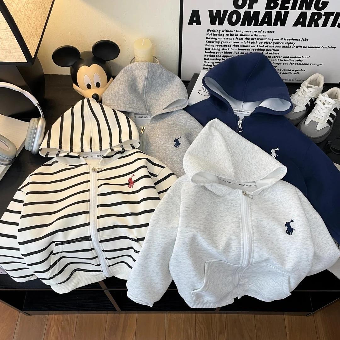 2025春秋新款男女儿童休闲刺绣长袖连帽外套卫衣韩版宝宝洋气百搭