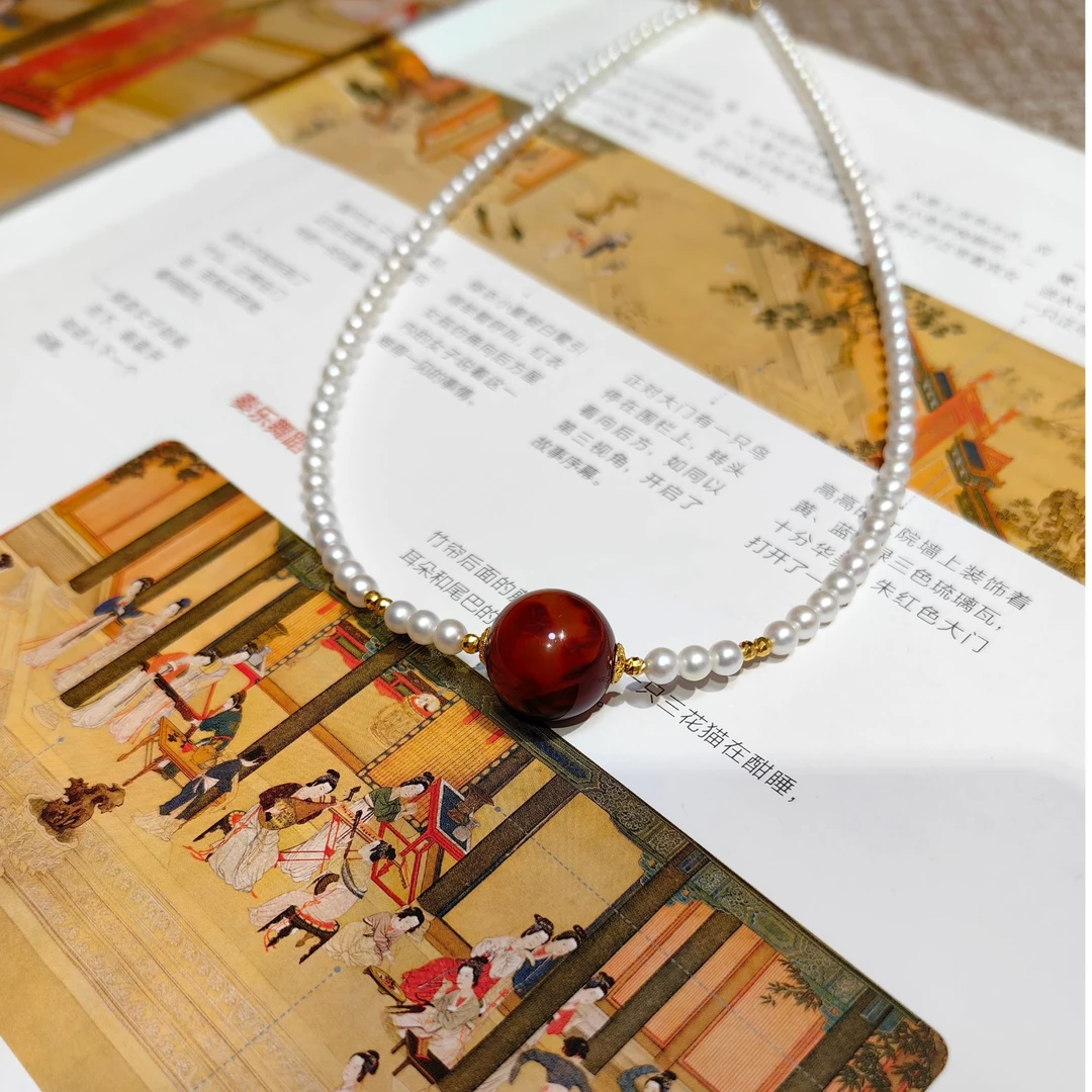 【富达嘉恒】南红单珠搭配珍珠项链