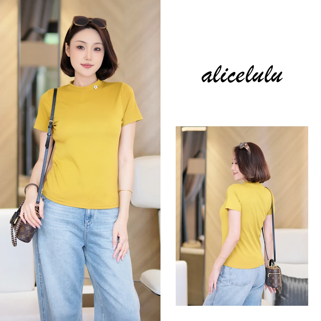 [alicelulu]绵云小花T恤时尚钻饰时髦百搭S2142015T