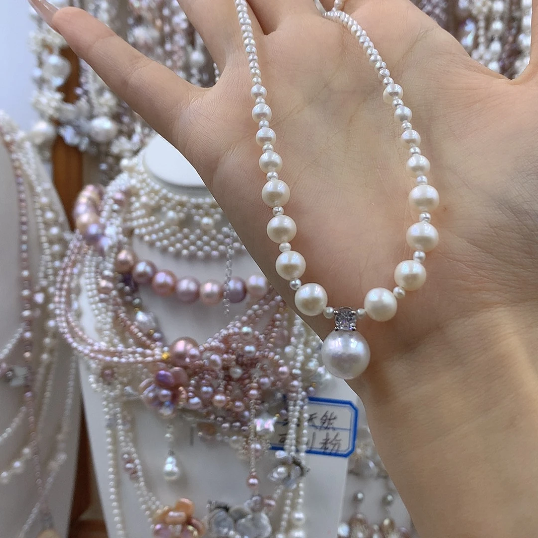 在***奔淡水珍珠项链耳饰银S925镶嵌