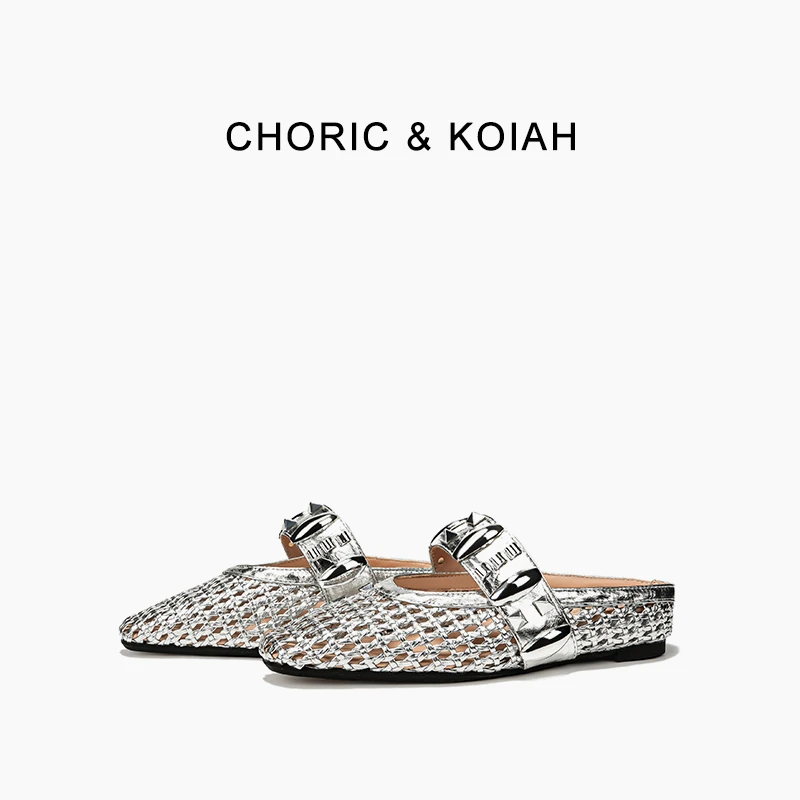CHORIC KOIAH 女士芭蕾风玛丽珍包头半拖鞋内增高春夏编织款单鞋