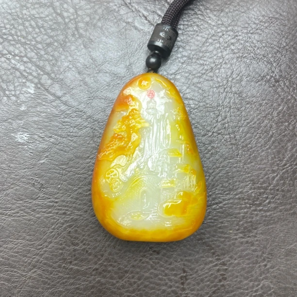 石包沁色山水手把把玩件D2