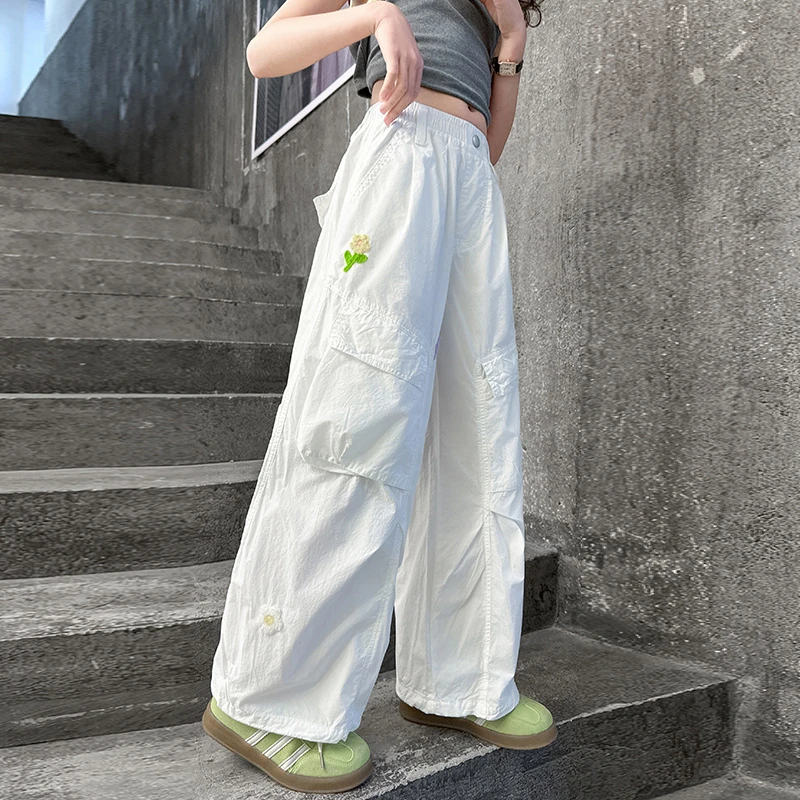 儿童夏装2025新款大女童装裤子防蚊工装裤冰丝夏季薄款阔腿直筒裤