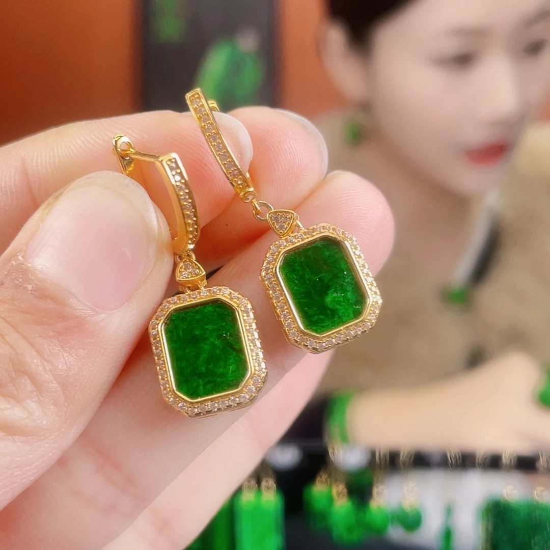 翡翠银S925镶嵌耳饰