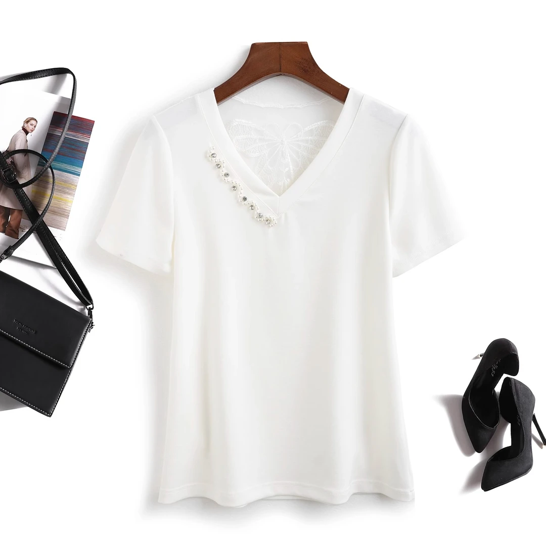 小香风气质T恤重工烫钻夏季短袖洋气蝴蝶美背减龄百搭小衫上衣潮