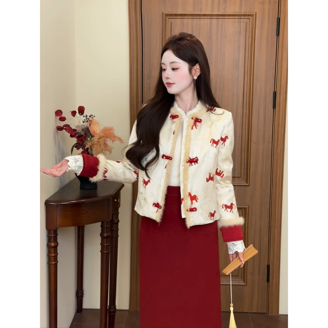 【青梅竹马-外套】<77>新中式毛毛拼接羽绒外套XMZH10972