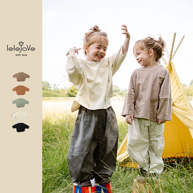 【lelejove】北欧风儿童春季新款长袖T恤宝宝纯色百搭上衣4AS34944