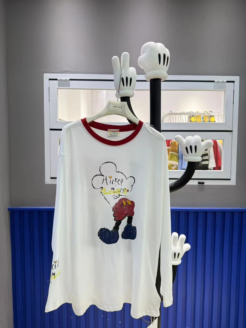 欧洲站BOHAN秀秀2025夏新品米奇爱心撞色领长袖T恤潮牌上衣女欧货