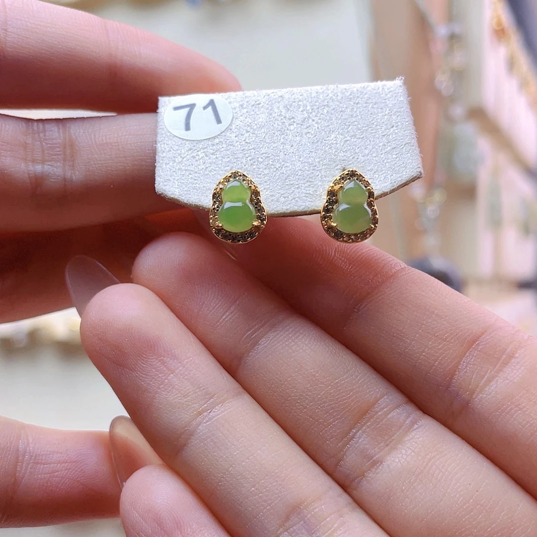 和田玉银S925镀金镶嵌耳饰