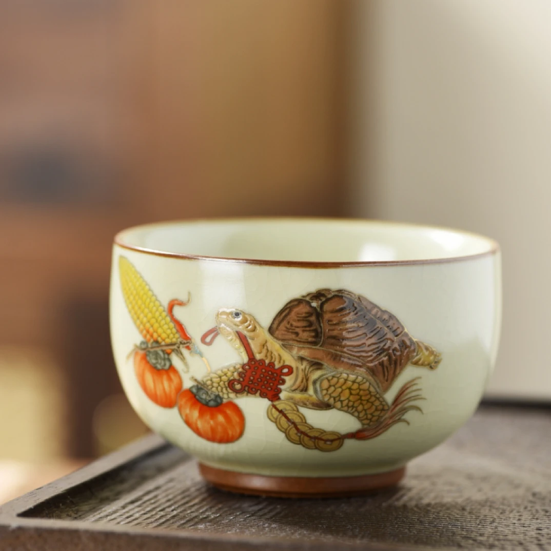 岑汝乌龟铜钱禅定杯富甲天下开片可养