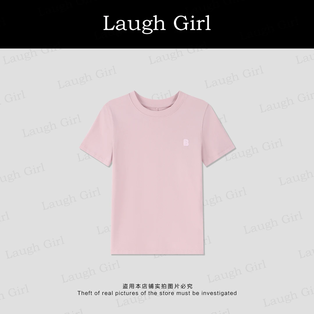 楚楚君 Laugh girl【松弛感】圆领字母B刺绣简约百搭T恤 TL53107J