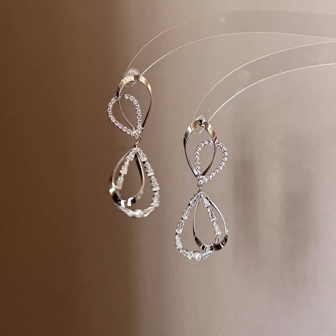 合金耳饰 8540千金感清冷双层蝴蝶结轻奢耳钉气质耳饰