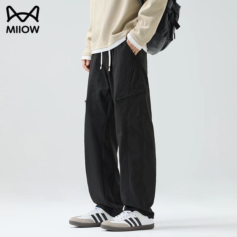猫人高端拉链设计弯刀裤男宽松直筒美式高街工装秋冬款阔腿休闲裤