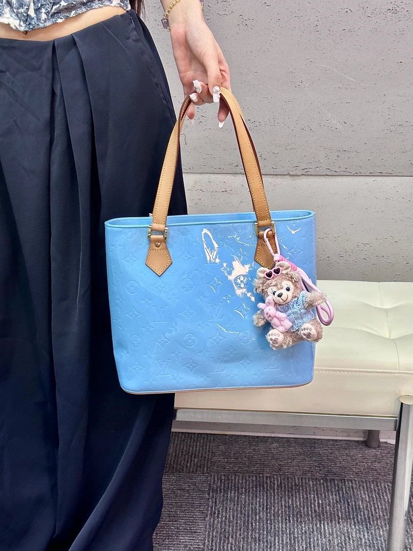 95新 LouisVuitton/路易威登 lv 天空蓝漆皮托特单肩包