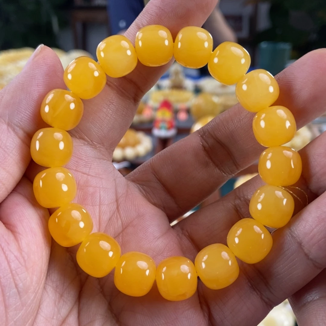 琥珀未镶嵌珠宝奇石12鸡油红同料串18.85