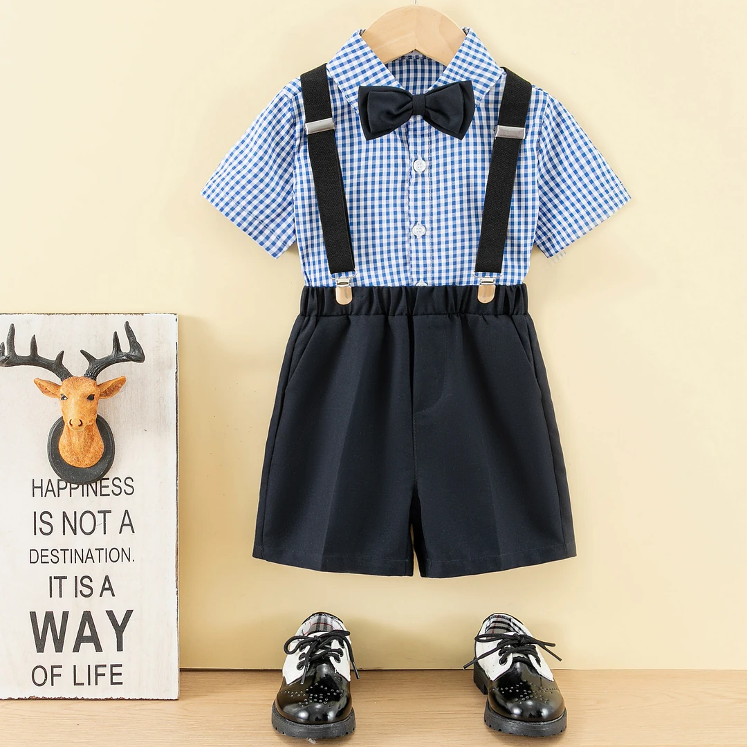 六一儿童背带裤小学生运动会班服男童宝宝衬衫短裤幼儿园毕业服装