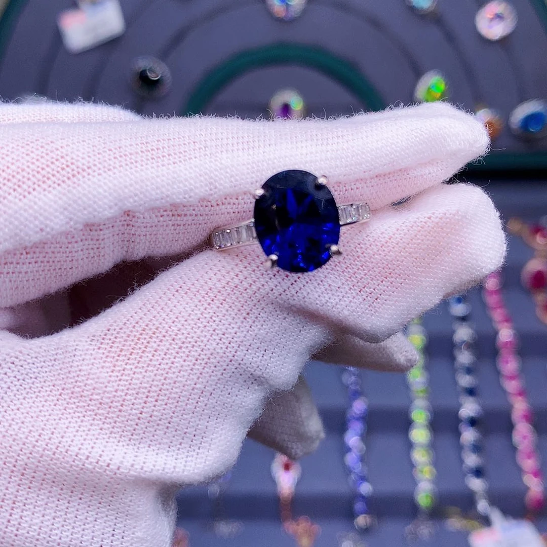 蓝宝石戒指银S925镶嵌