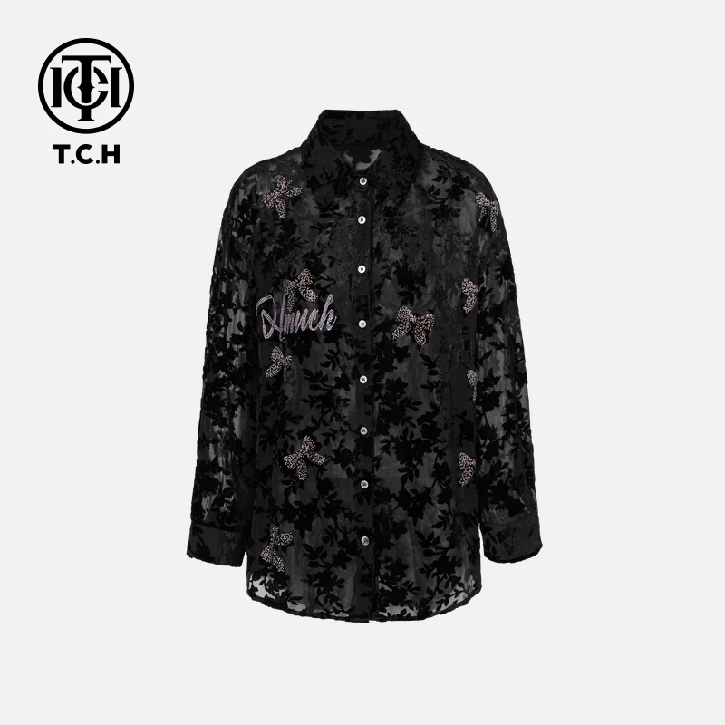 TCH私服烫钻工艺新时尚淑女百搭新潮流衬衫女T75C13E5030轻奢tch